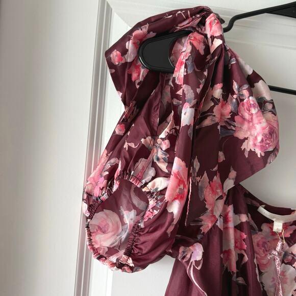 LoveShackFancy Dress Size 8 Hansel Oxblood Bubble Skirt Fitted Bodice Satin Bow - Picture 7 of 11